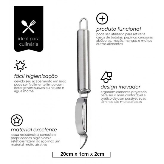 Descascador de Frutas e Legumes 20cm Vertical Inox Mimo Style